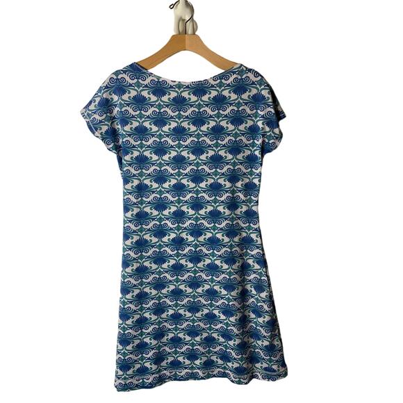 Title Nine Majestic Dress Cowl Neck Blue Fleur Baroque Fanfare Print Size Small - Picture 6 of 8